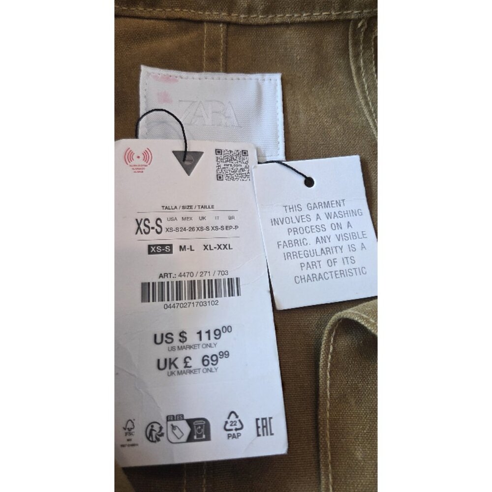 Zara Waxed Cape Style Jacket NWT  Camel Brown Utility Coat Button Front - Picture 4 of 4